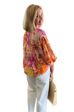 Floral Patchwork Balloon 3/4 Sleeve Top