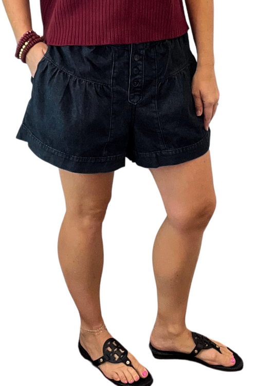 Black Denim Flare Shorts