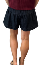 Black Denim Flare Shorts