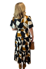 Geometric Print Tiered Midi Dress.