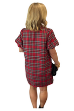 Red Plaid Sequin Bow Mini Dress