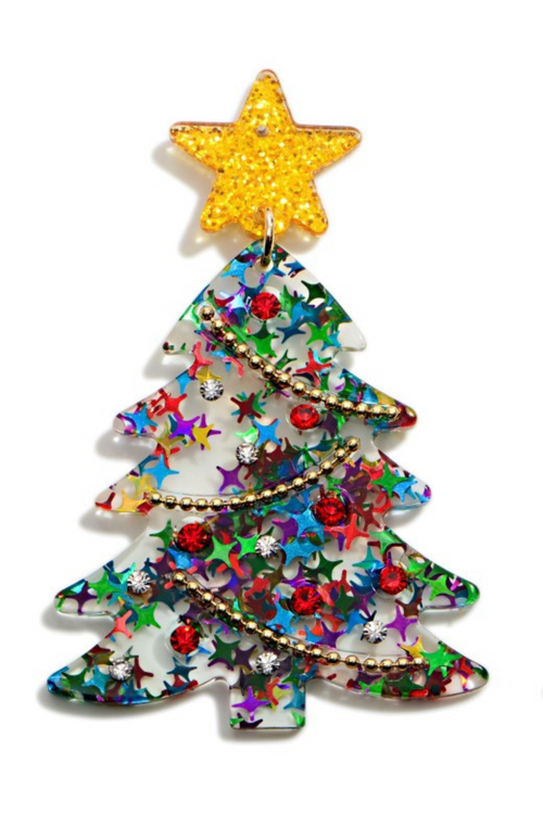 Gold Star Acrylic Christmas Tree Earrings