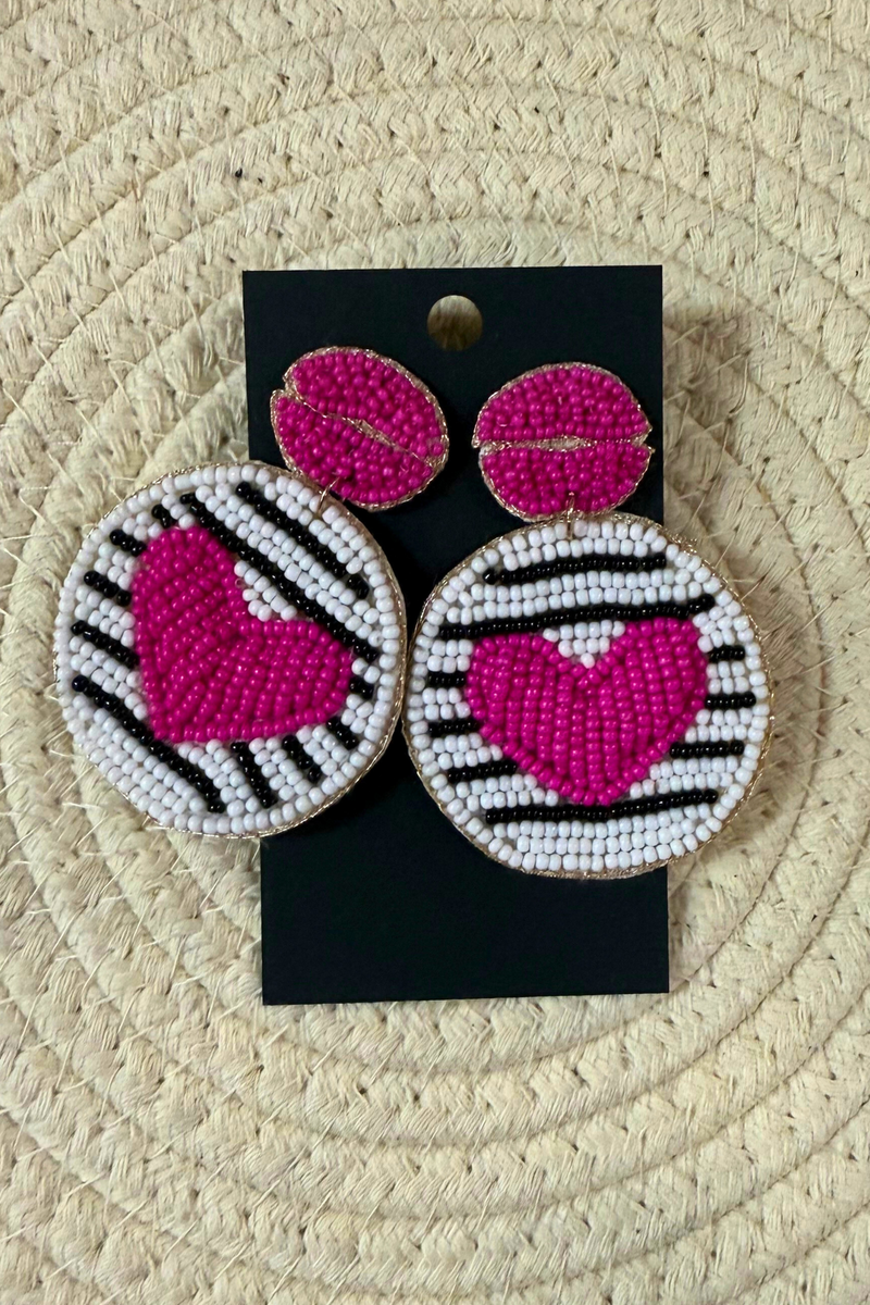 Beaded Heart and Lips Earrings