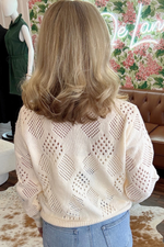 Flower Embroidery Diamond Pointelle Sweater