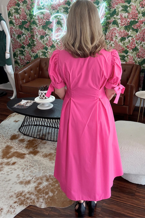 Barbie Pink MIdi Dress with Bow sleeve