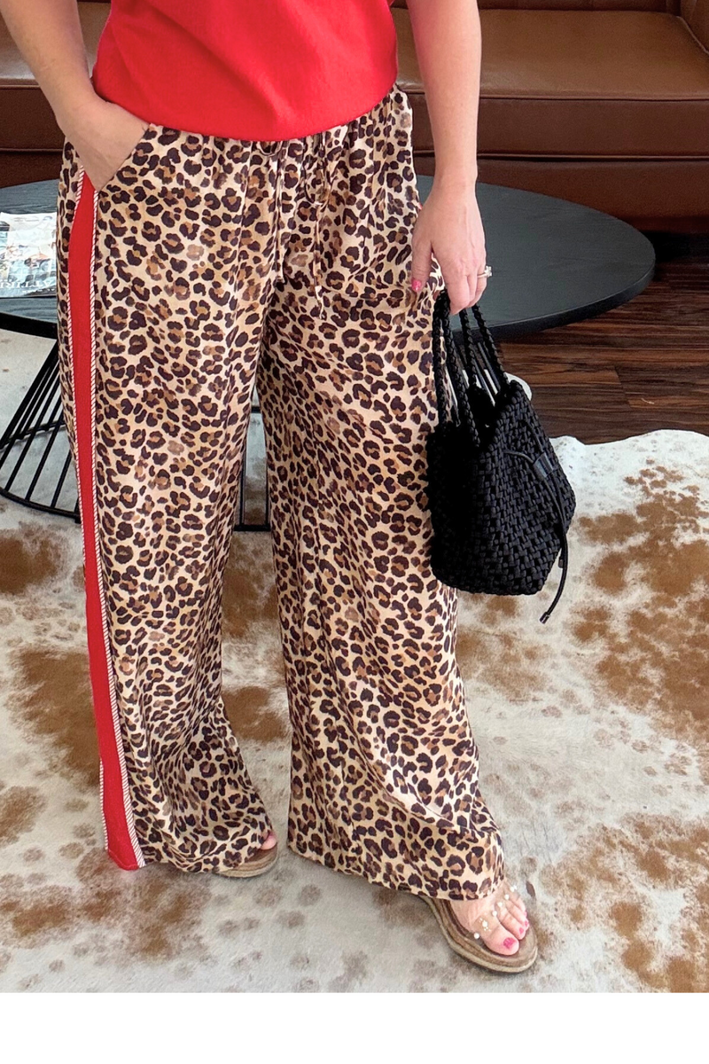 Leopard Adjustable Waist Wide Leg Pants