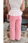 Pearl Trim Pink Wide Leg Pants