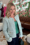 Green and White Striped Jacket With Gold Hardware