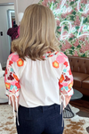 Embroidered Cream Top with Tie Sleeve