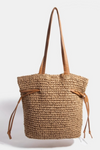 Faux Leather Straps Braided Tote Bag