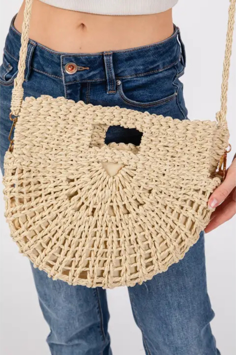 Straw Half Round Handbag