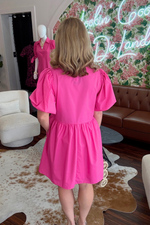 Hot Pink Bubble Sleeve Bow Dress