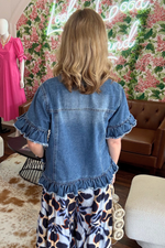 Ruffle Edge Short Sleeve Denim Jacket