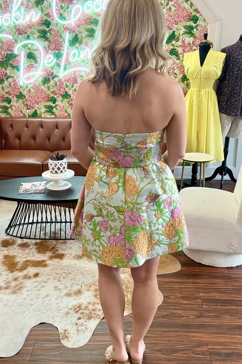 Strapless Spring Garden Mini Dress