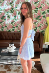 Blue and Cream Tie Back Mini Dress