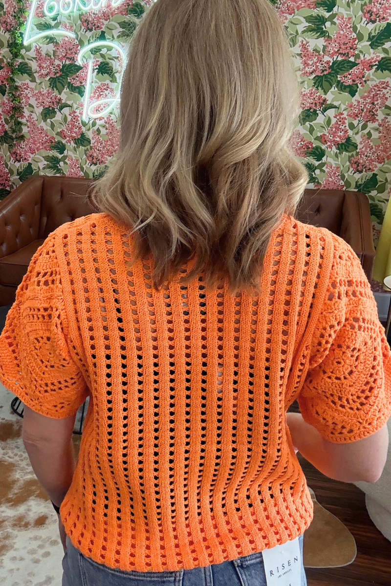 Crochet Orange Short Sleeve Top