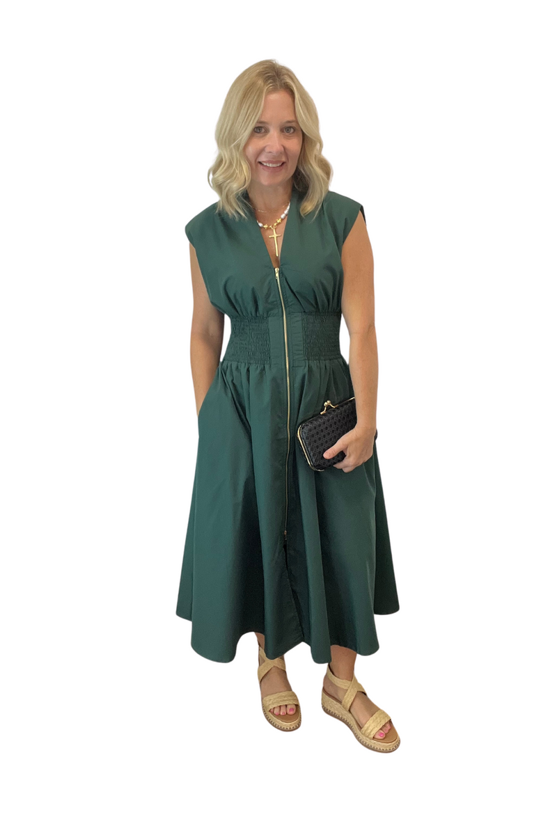 Front Zipper Midi Dress