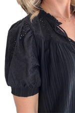 Black Eyelet Sleeve Textured Top