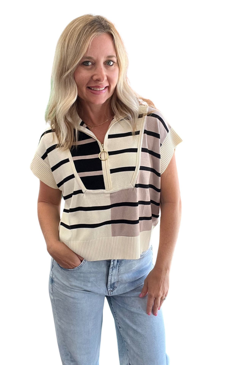 Colorblock Stripe Top with Zipper Detail