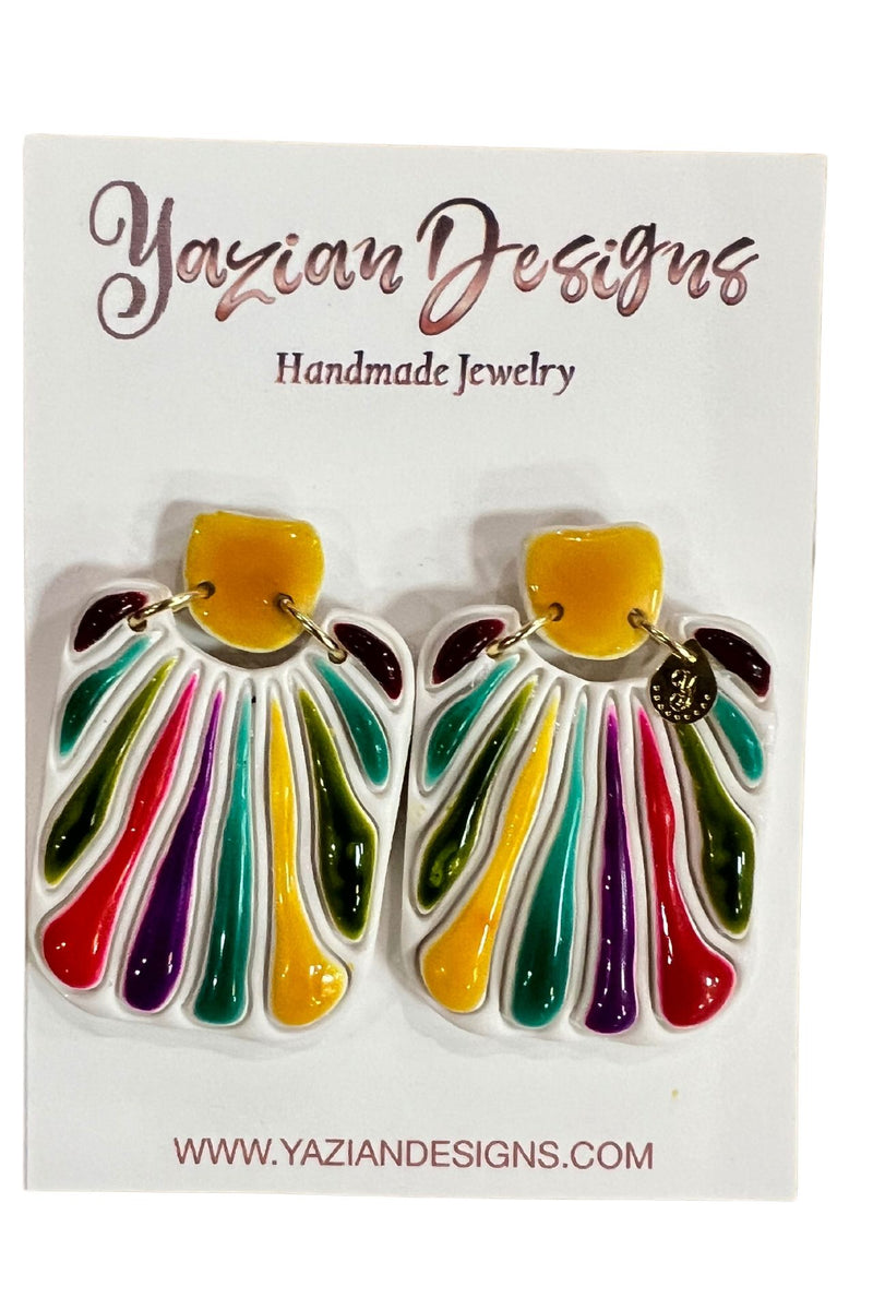 Yazian Designs Multi Color Rectangle Earrings