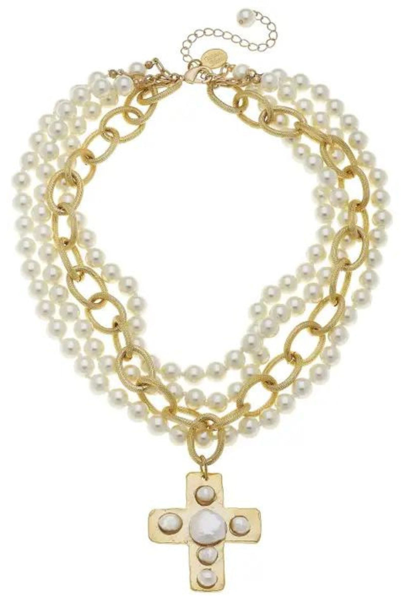 Susan Shaw Multi Strand Cross Pearl Necklace