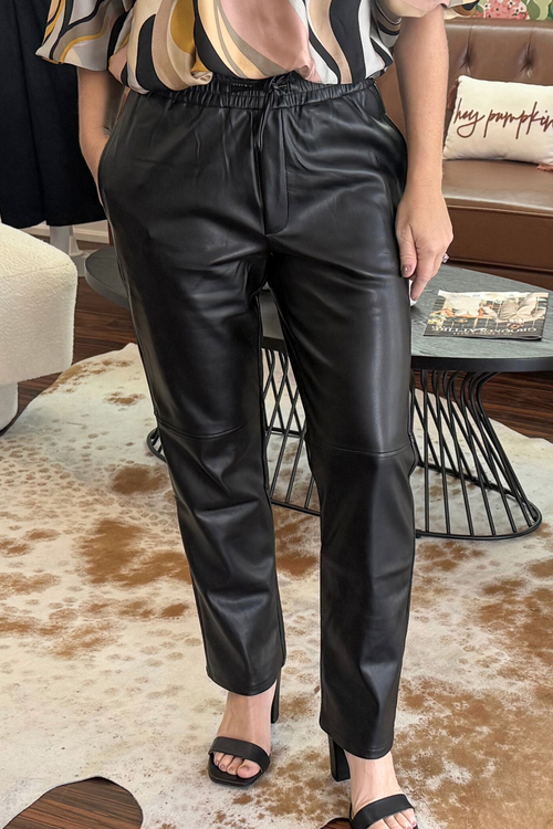 Leather Elastic Waist Pants