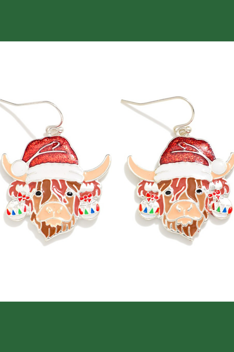 Christmas Cow Drop Earrings