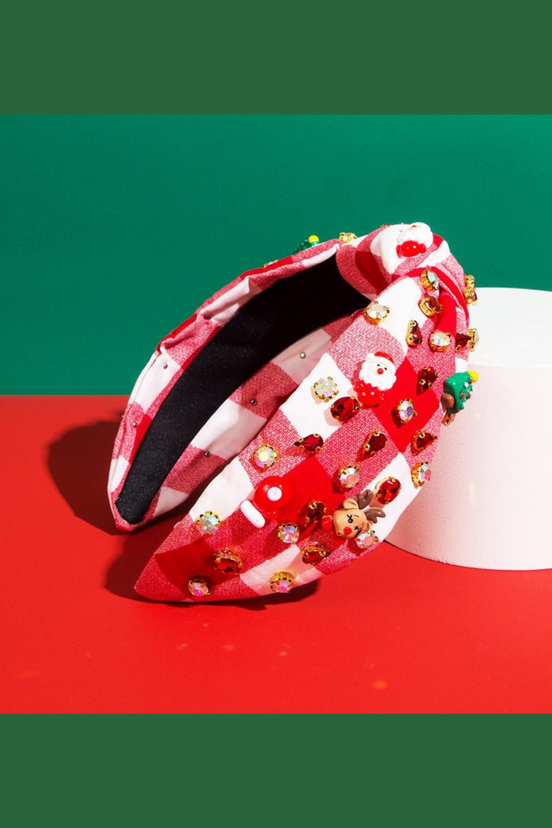 Knotted Plaid Christmas Headband