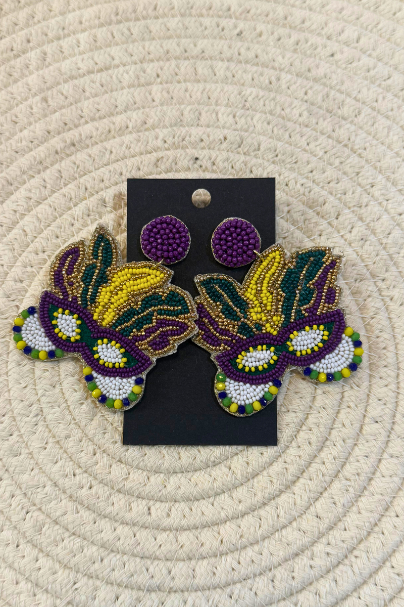 Beaded Mardi Gras Mask Earrings