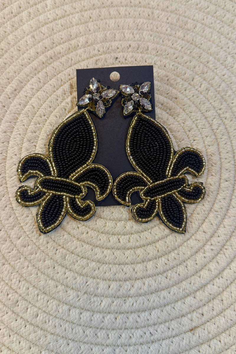 Mardi Gras Black and Gold Fleur de Lis Earrings