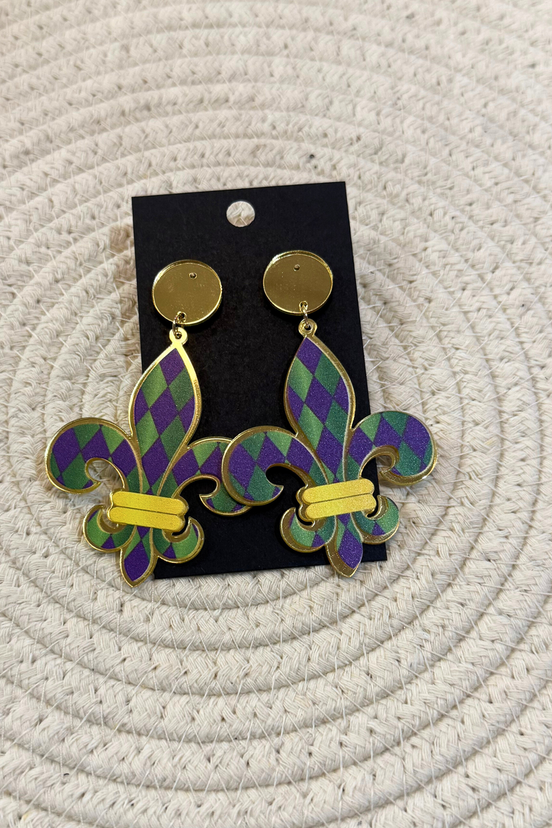 Mardi Gras Fleur De Lis Mirror Earrings