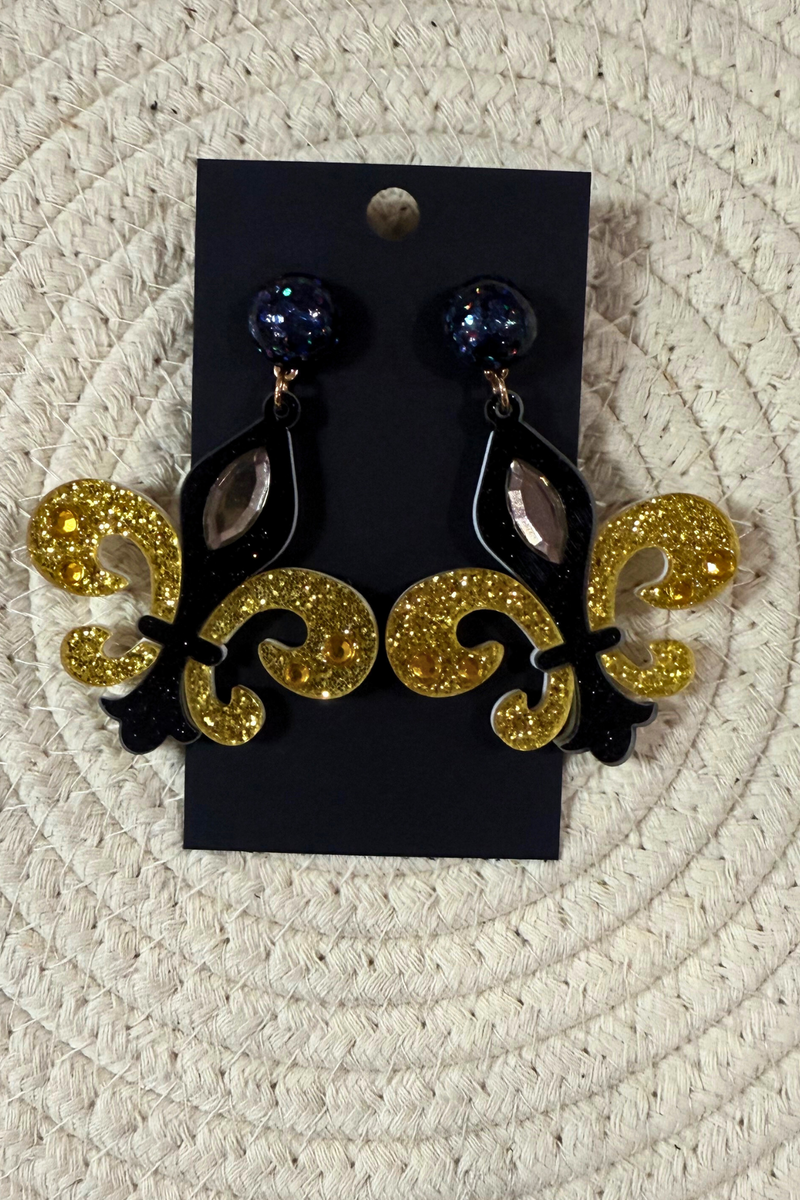 Mardi Gras Glittery Fleur de Lis Earrings