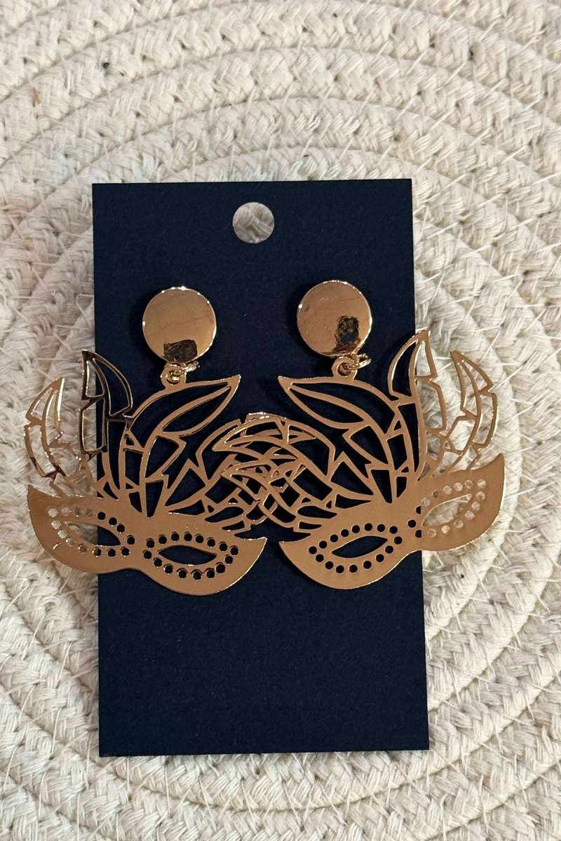 Gold Mardi Gras Mask Earrings