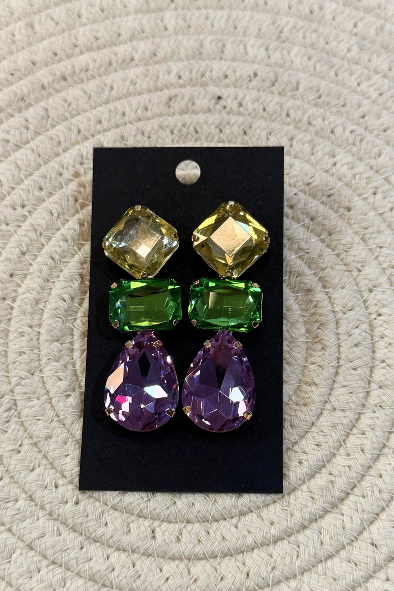 Mardi Gras Jeweled Dangle Earrings