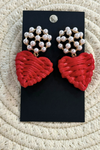 Rattan Heart and Pearl Earrings