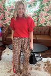 Leopard Adjustable Waist Wide Leg Pants