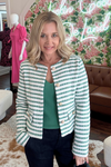 Green and White Striped Jacket With Gold Hardware