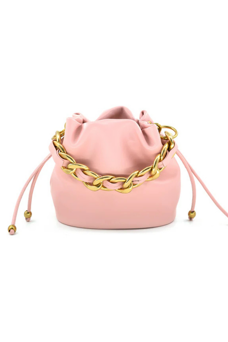 Pink Bucket Bag with Gold Handle