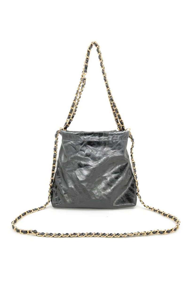 Crinkled Shoulder Bag with Gold and Black Straps