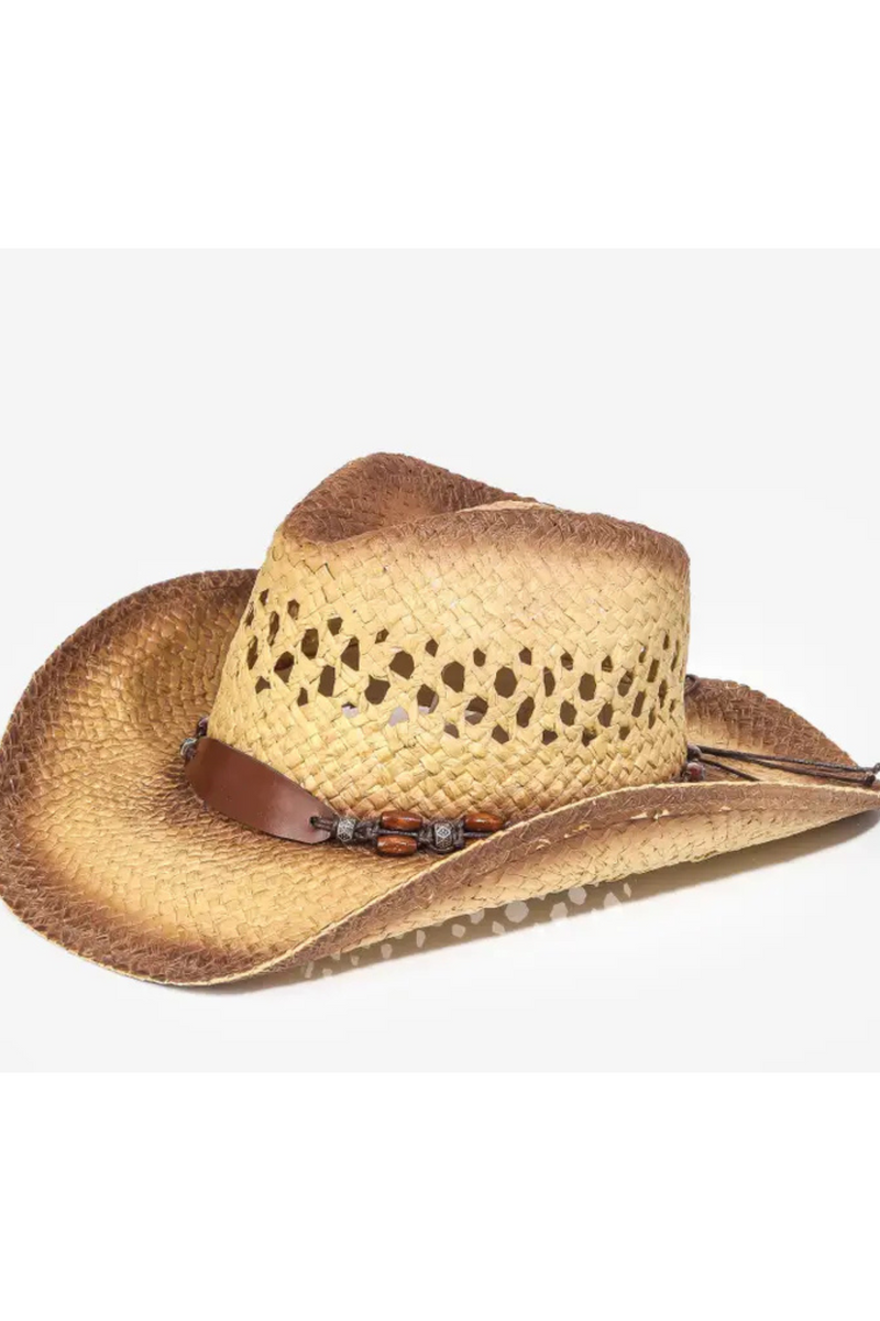 Straw Braid Beaded Strap Cowboy Hat