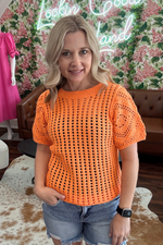 Crochet Orange Short Sleeve Top