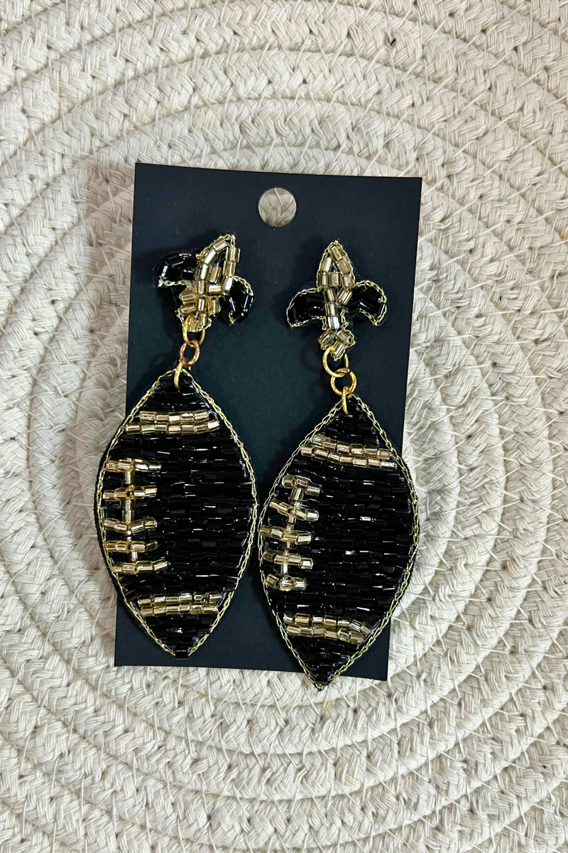 Black Beaded Football Earrings