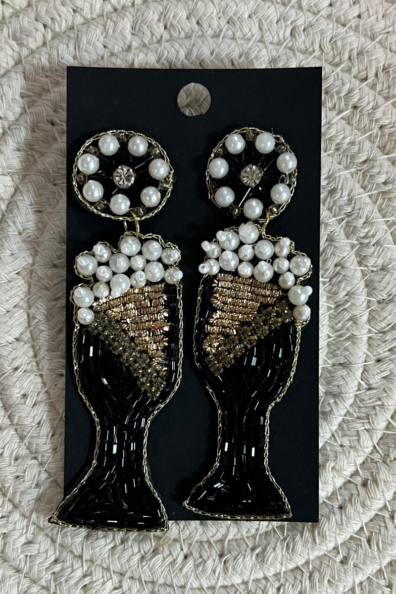 Pearl and Black Champagne Bottle Earrings